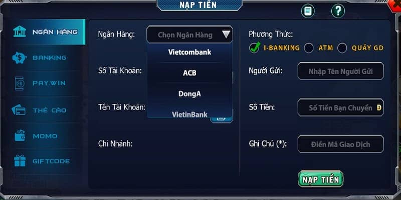 Các bước thực hiện nạp tiền tại B52